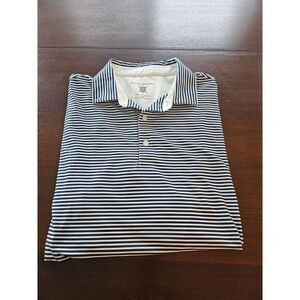 Hickey Freeman Shirt Adult Large Navy White Striped‎ Polo Golf Rugby Casual